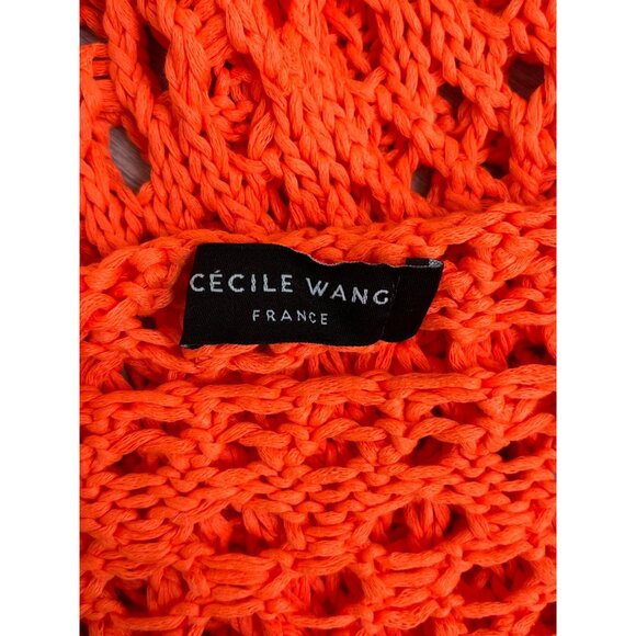 Cecile Wang France Bright Orange Crochet Knit Sweater Made in Italy, Boho Resort - Picture 8 of 9